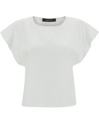 FEDERICA TOSI - White Top With Cap Sleeves In Stretch Cotton Woman - Lyst