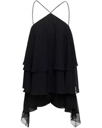 ANDAMANE - Malena Georgette Playsuit With Ruffle Detailing In Black Silk Woman - Lyst