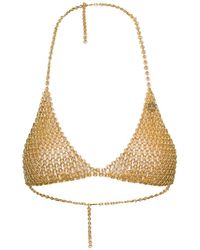 Silvia Gnecchi - Gold-tone Traingle Top With Logo Charm In Metal Mesh Woman - Lyst