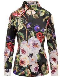 Dolce & Gabbana - Stretch Silk Satin Shirt Rose Garden Print - Lyst