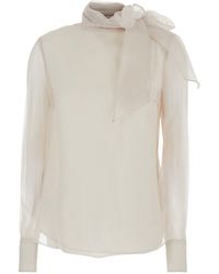 Brunello Cucinelli - Shirt With Puffed Sleeves And Bow Detail On The Collar - Lyst