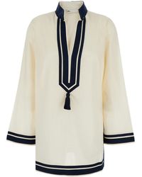 Tory Burch - Caftan With Contrasting Details And Tassel - Lyst