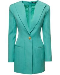 Balmain - Light Blue Tailored Blazer Dress With Padded Shoulders In Wool Woman - Lyst