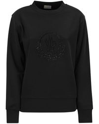 Moncler - Loose-Fit Cotton Sweatshirt with Crystal Logo - Lyst