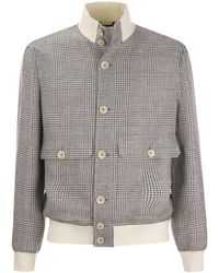 Brunello Cucinelli - Linen, Wool And Silk Checked Jacket - Lyst
