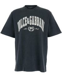 Dolce & Gabbana - Dark Crewneck T-Shirt With Logo Lettering Print On The Front - Lyst