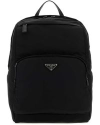 Prada - Black Re-nylon And Leather Backpack - Lyst