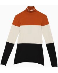 Fendi - High Neck Sweater In Multicolored Lycra With Logo - Lyst