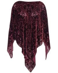 Etro - Bordeaux Cape With All-Over Paisley Motif And Triangular Hem - Lyst