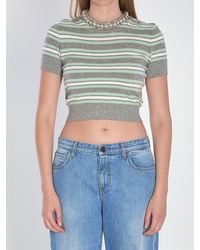 Self-Portrait - Striped Cropped T-shirt - Lyst