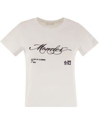 Moncler - Cotton T-shirt With Embroidered Cursive Logo - Lyst