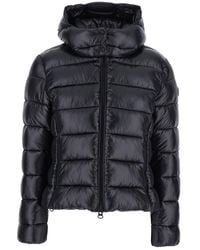 Save The Duck - 'cosmary' Black Down Jacket With Removable Hood And Logo Patch On The Sleeve In Tech Fabric Woman - Lyst