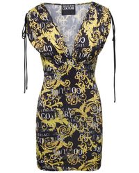 Versace - V Neck Mini Dress With All-Over Couture Logo Print - Lyst