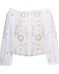 Temptation Positano - Off-shoulder Embroidered Blouse In White Cotton Woman - Lyst