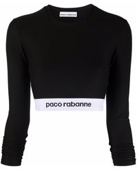 Womens Clothing Tops Long-sleeved tops Paco Rabanne Synthetic Ribbed-knit Top in Black 