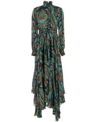 Etro - Long Dress With Self-Tie Belt And All-Over Floral Print - Lyst