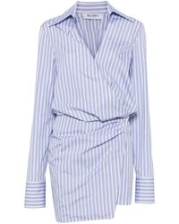 The Attico - Mini Striped Dress With V-Neck, Long Sleeves, And Cotton, Tied Waist - Lyst