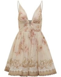 Zimmermann - Hypnotic Silk Linen V Neck Mini Dress - Lyst