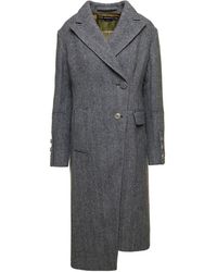 ANDERSSON BELL - 'enya' Grey Asymmetric Double-breasted Coat With Herringbone Pattern In Wool Woman - Lyst