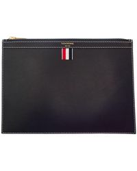 Thom Browne - Black Clutch With Logo Detail In Leather Man - Lyst