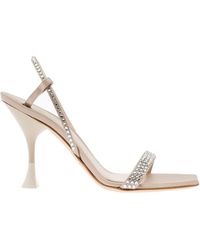 3Juin - 'eloise' Beige Sandals With Rhinestone Embellishment And Spool Hight Heel In Viscose Blend Woman - Lyst