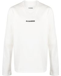 Jil Sander - Long-sleeved Cotton T-shirt With Black Front Printed Logo - Lyst