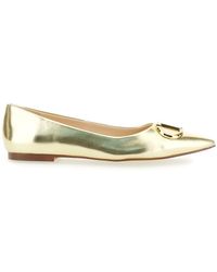 Twin Set - Gold Tone Ballet Flats With Oval T Detail In Laminated Leather Woman - Lyst