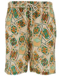 Drole de Monsieur - Multicolor Shorts With Jeu De Cartes Print In Linen And Cotton Man - Lyst