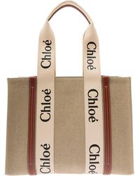 Chloé - 'medium Woody' White Handbag With Logo In Canvas Woman - Lyst