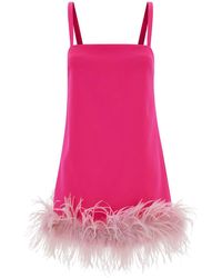 Pinko - Mini Dress With Tonal Feathers Trim - Lyst