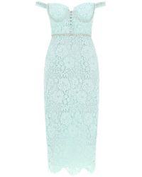 Self-Portrait - Self Portrait Midi Dress In Floral Lace With Crystals - Lyst