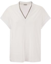 Brunello Cucinelli - Stretch Cotton Jersey T-Shirt With Precious Neckline - Lyst