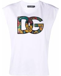 Dolce & Gabbana Dg Floral-logo Cotton T-shirt - White