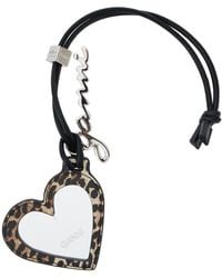 Ganni - 'bou Heart' Brown Mirror With Logo Lettering Pendant And Leopard Motif In Metal Woman - Lyst