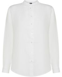Fay - Linen Shirt With Mandarin Collar - Lyst