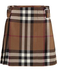 Burberry - Check Pattern Wool Skirt - Lyst