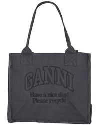 Ganni - Large Tote Bag With Logo - Lyst
