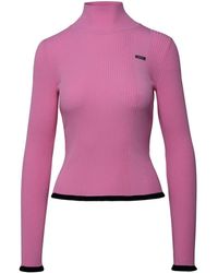 MSGM - Pink Viscose Turtleneck Sweater - Lyst
