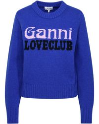 Ganni - Blue Wool Blend Sweater - Lyst