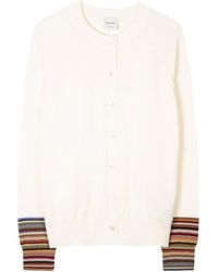 Paul Smith - Cardigan With 'signature Stripe' Cuffs Ivory - Lyst