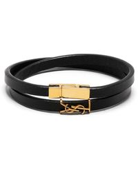 Saint Laurent - Double-Wrap Leather Bracelet - Lyst