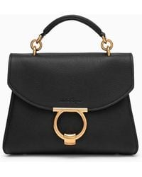 Ferragamo - Black Leather Gancini Handbag - Lyst