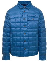 Save The Duck - Blue Quilted Down Jacket With Logo Patch In Denim Printed Nylon Man - Lyst