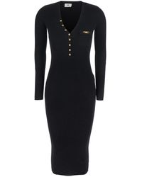 Elisabetta Franchi - V-Neck Dress With Logo Plaque On The Front - Lyst