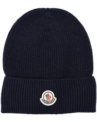Moncler - Wool And Cashmere Beanie In Navy Blue - Lyst