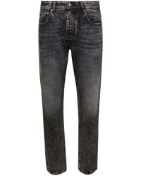 ICON DENIM - 'kanye' Black Five-pocket Jeans With Logo Patch In Cotton Denim Man - Lyst