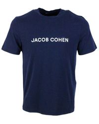 Jacob Cohen - Short-sleeved Crew-neck T.shirt In Stretch Cotton Jersey With Logo On The Chest - Lyst