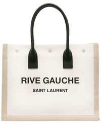 Saint Laurent - Rive Gauche Linen & Leather Tote - Lyst