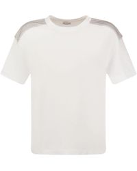 Brunello Cucinelli - Stretch Cotton Jersey T-shirt With Shiny Shoulders - Lyst