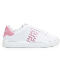 Versace - Embroidered Greca Leather Sneaker - Lyst